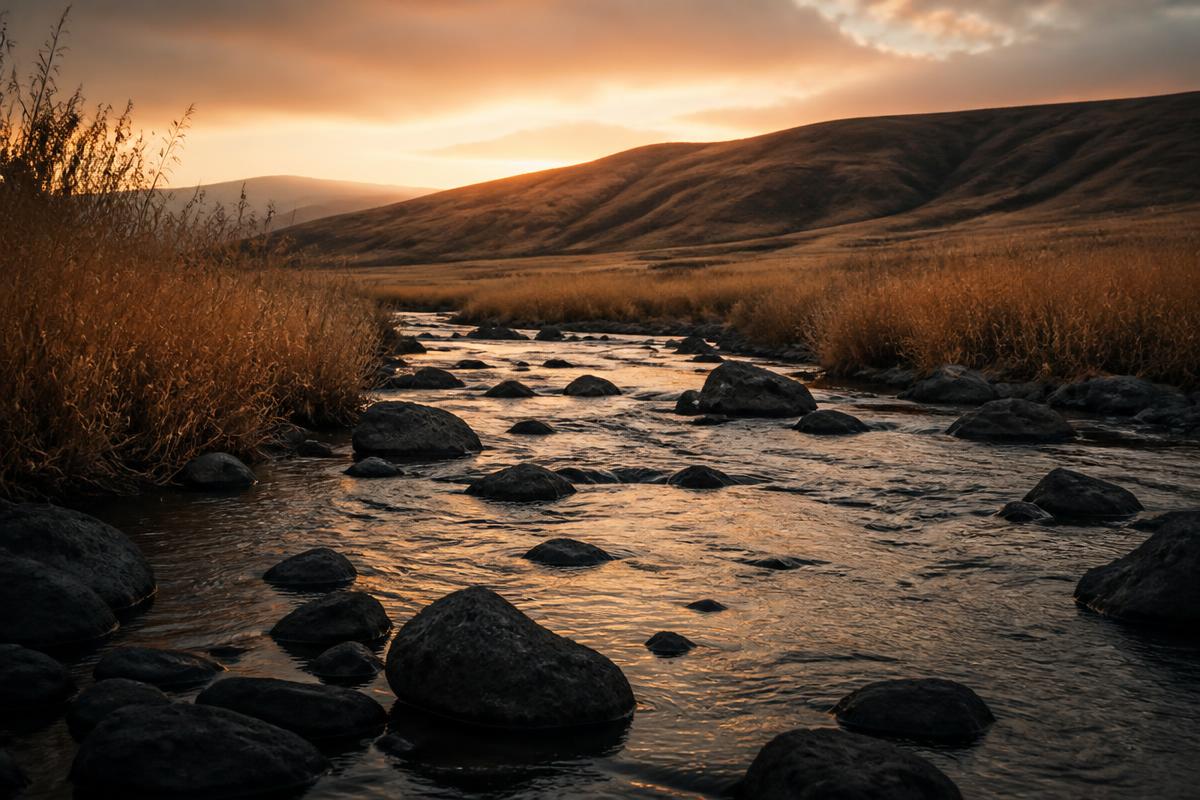 Mountain creek at golden hour in the Snake River Valley near Twin Falls, Idaho